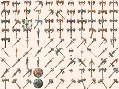 Viking Weapons Watercolor Clipart axe clipart - Wonders Artist