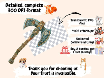 Viking Weapons Watercolor Clipart axe clipart - Wonders Artist