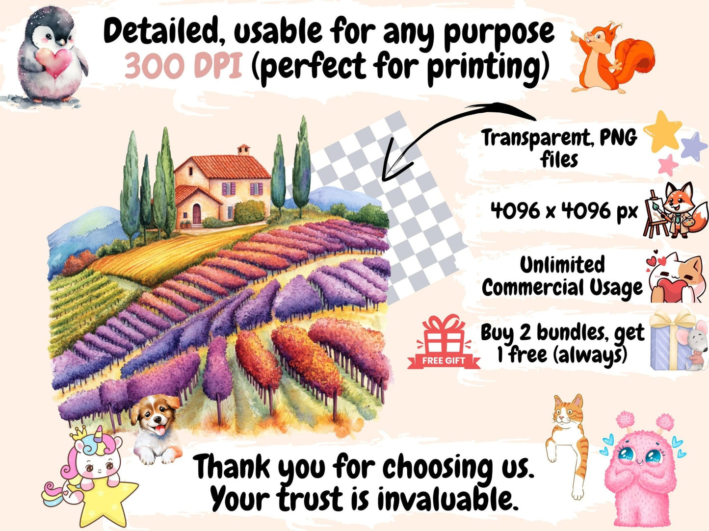 Vineyards Watercolor Clipart - High - Quality Instant Digital Download for Creative Projects