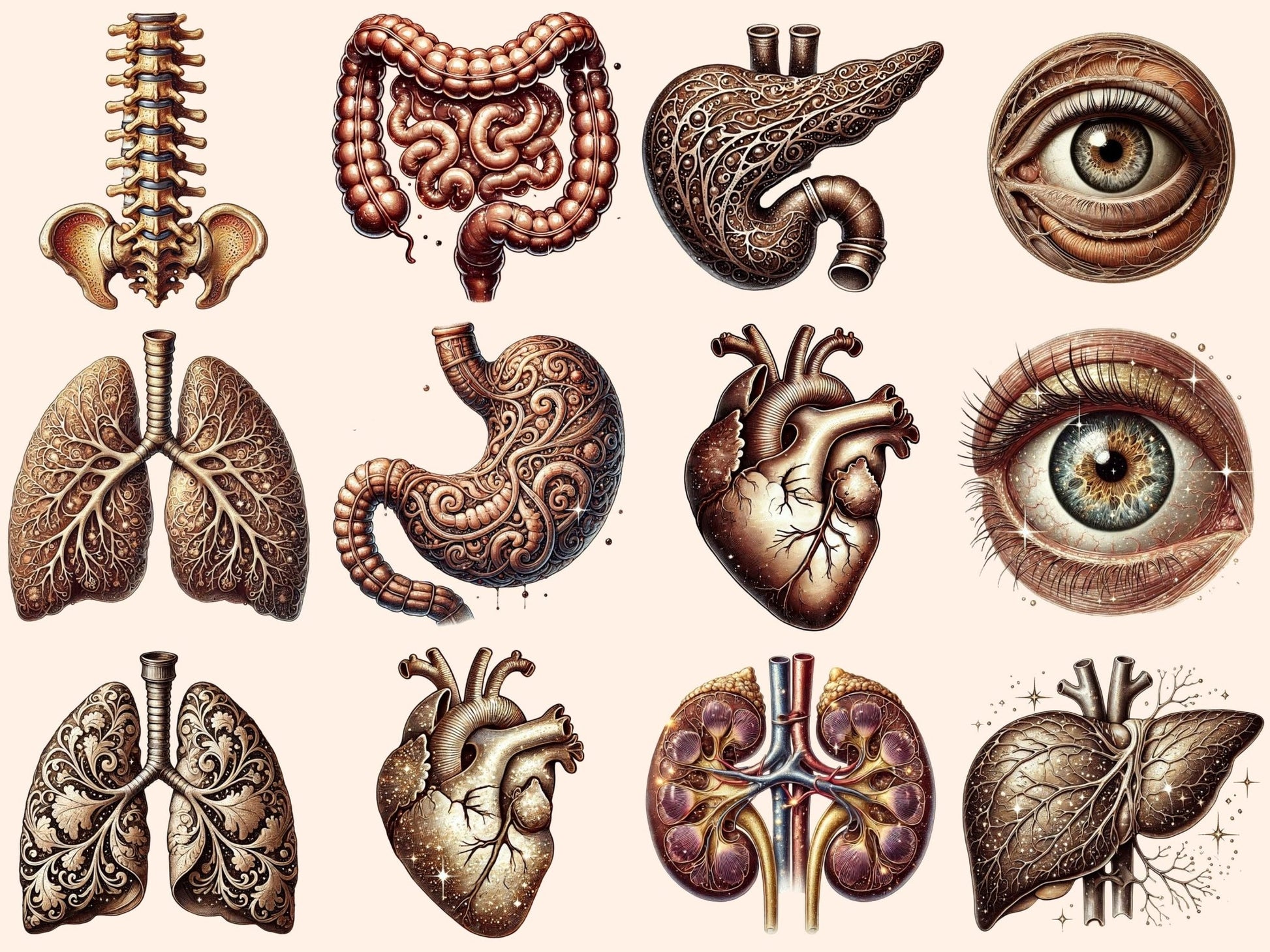 Vintage Anatomy Clipart - High - Quality Instant Digital Download for Creative Projects