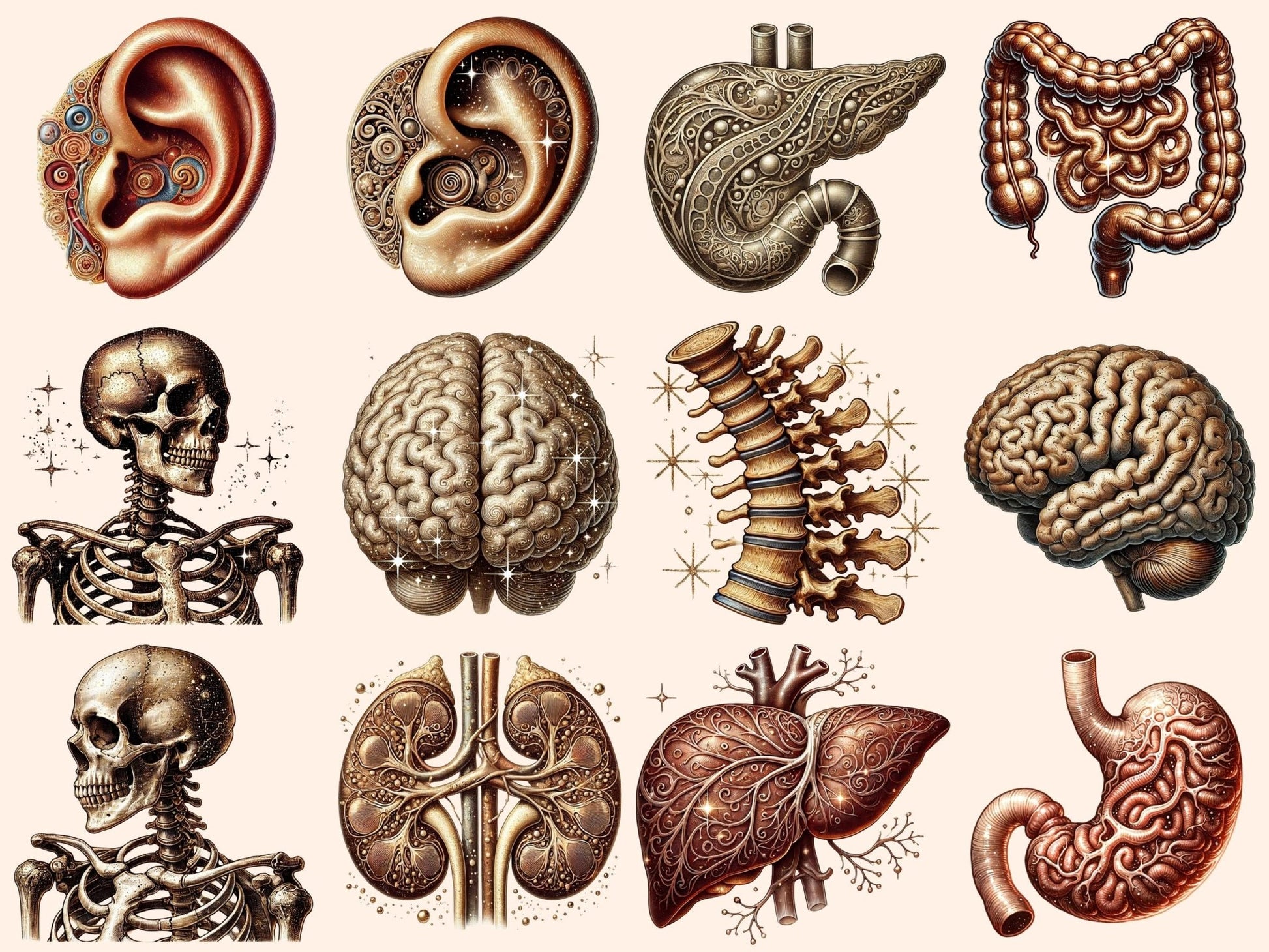 Vintage Anatomy Clipart - High - Quality Instant Digital Download for Creative Projects