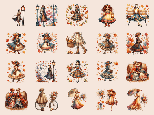 Vintage Autumn Girls Clipart