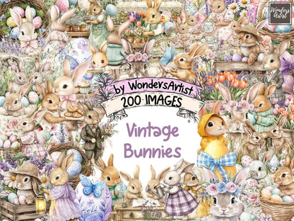 Vintage Bunnies Watercolor Clipart antique bunny png - Wonders Artist