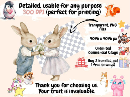 Vintage Bunnies Watercolor Clipart antique bunny png - Wonders Artist