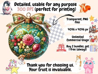 Vintage Christmas Ornaments (P2) Clipart Antique Xmas Clip - Wonders Artist