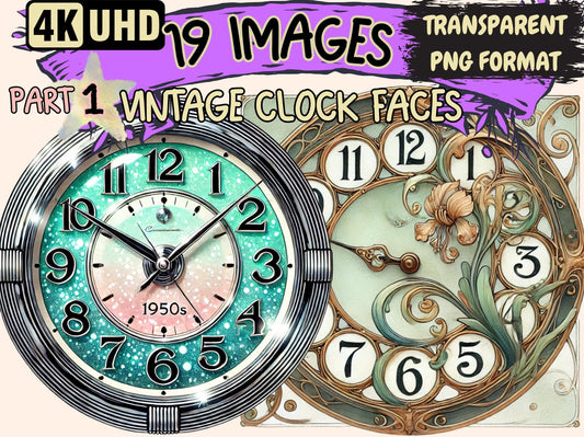 Vintage Clock Faces Clipart - High - Quality Instant Digital Download for Creative Projects