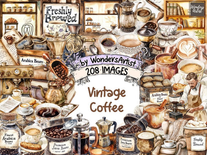 Vintage Coffee Watercolor Clipart antique coffee art café clipart coffee clipart - WondersArtist