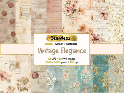 Vintage Elegance Seamless Pattern Digital Papers antique digital baroque print classic floral - WondersArtist