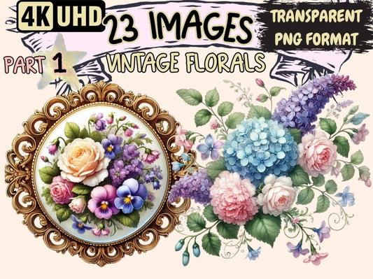 Vintage Florals (P1) Clipart Antique Flowers - Wonders Artist