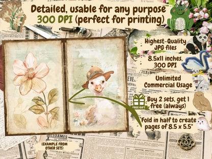Vintage Gardens Journal Pages (P3) - High - Quality Instant Digital Download for Creative Projects
