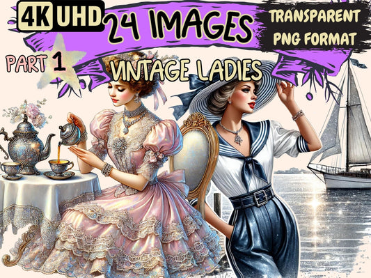 Vintage Ladies Clipart - High - Quality Instant Digital Download for Creative Projects