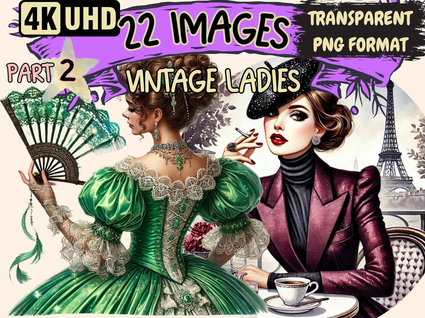 Vintage Ladies (P2) Clipart - High - Quality Instant Digital Download for Creative Projects