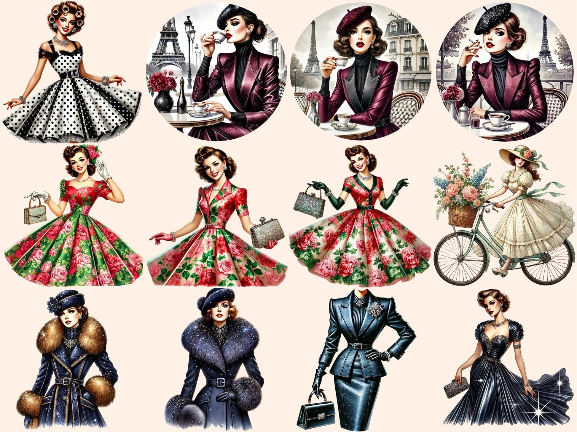 Vintage Ladies (P2) Clipart - High - Quality Instant Digital Download for Creative Projects