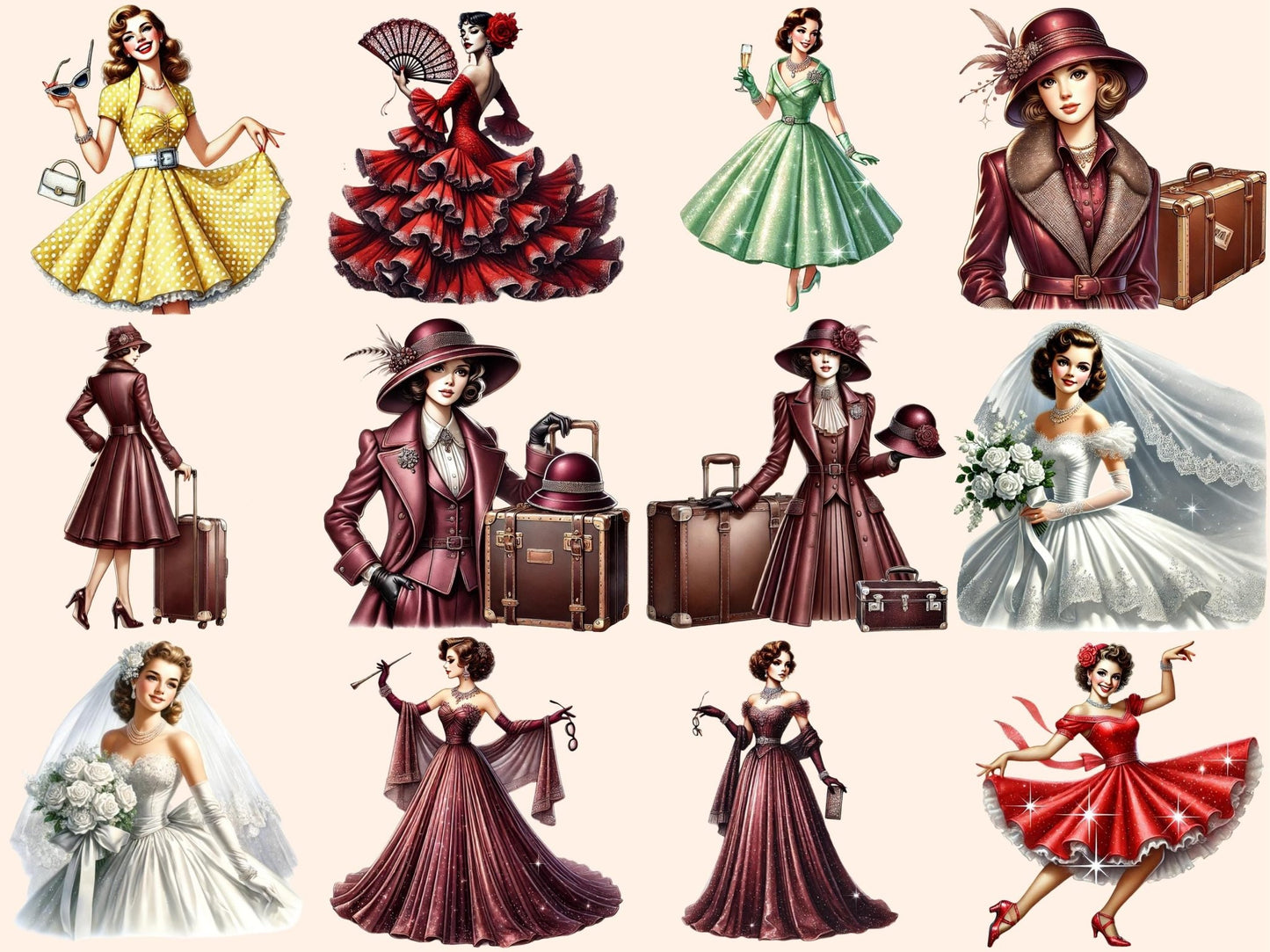 Vintage Ladies (P3) Clipart - High - Quality Instant Digital Download for Creative Projects