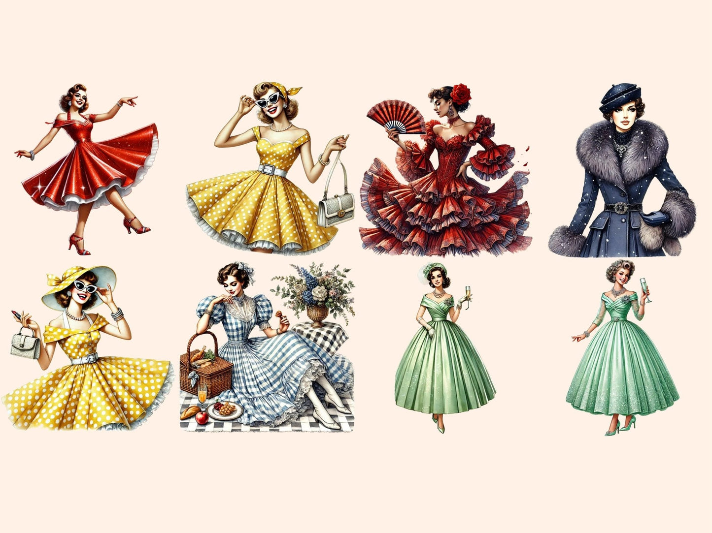 Vintage Ladies (P3) Clipart - High - Quality Instant Digital Download for Creative Projects