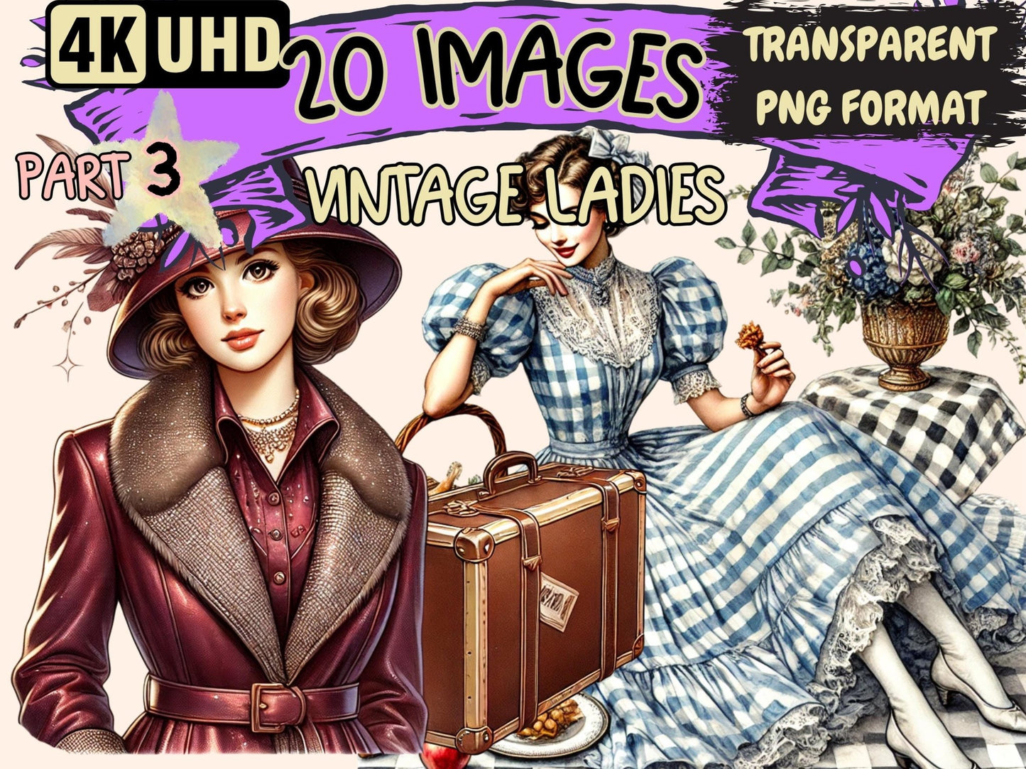 Vintage Ladies (P3) Clipart - High - Quality Instant Digital Download for Creative Projects