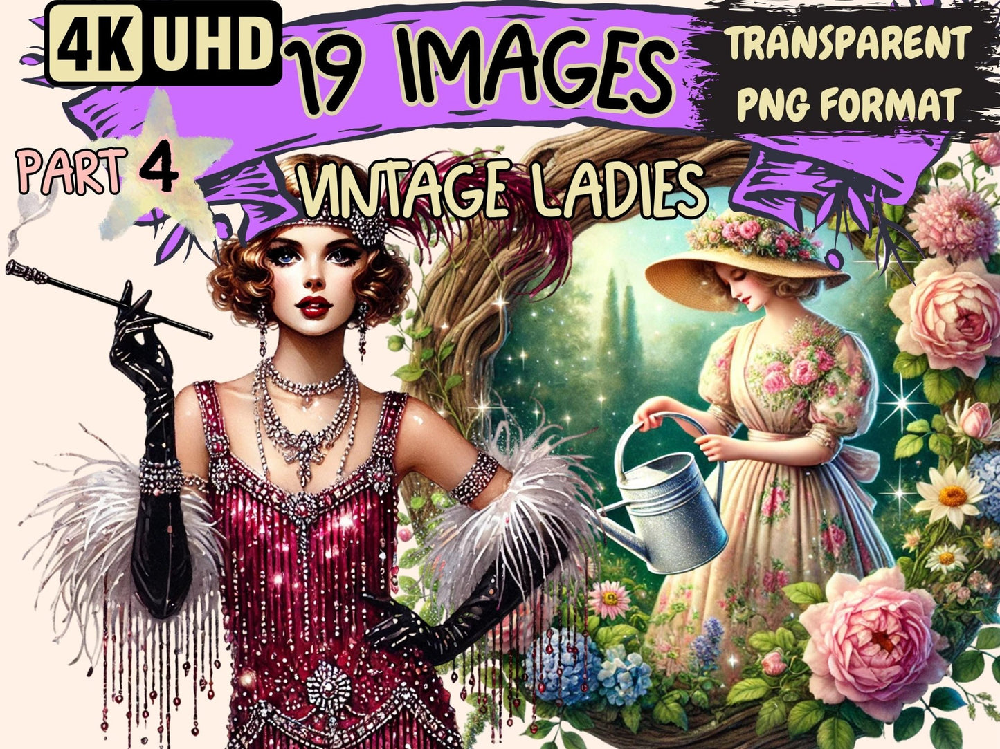 Vintage Ladies (P4) Clipart - High - Quality Instant Digital Download for Creative Projects