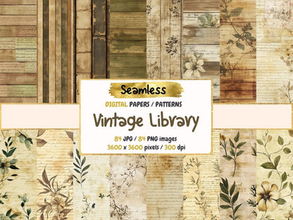 Vintage Library Seamless Digital Paper Aged Bookshelf Art - Wonders Artist