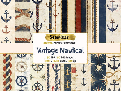 Vintage Nautical Seamless Pattern Digital Papers aged nautical map - Wonders Artist
