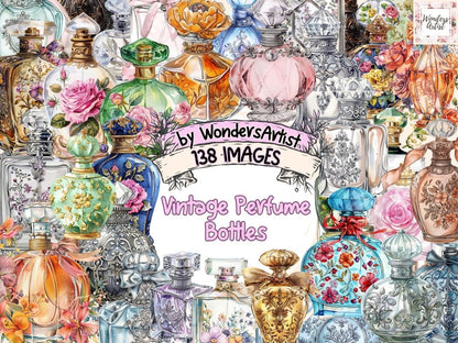 Vintage Perfume Bottles Watercolor Clipart fragrance bottle png - Wonders Artist