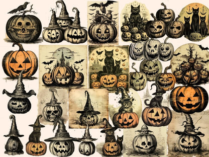 Vintage Pumpkins Watercolor Clipart halloween clipart - Wonders Artist
