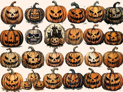 Vintage Pumpkins Watercolor Clipart halloween clipart - Wonders Artist