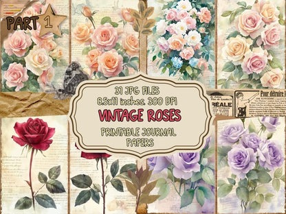 Vintage Roses Journal Pages (P1) Antique Rose Journal - Wonders Artist