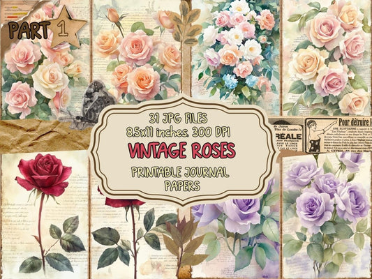 Vintage Roses Journal Pages (P1) Antique Rose Journal - Wonders Artist