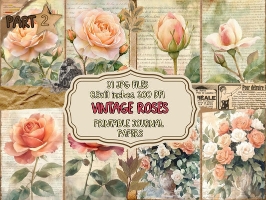 Vintage Roses Journal Pages (P2) Antique Rose Journal - Wonders Artist