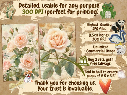 Vintage Roses Journal Pages (P2) Antique Rose Journal - Wonders Artist