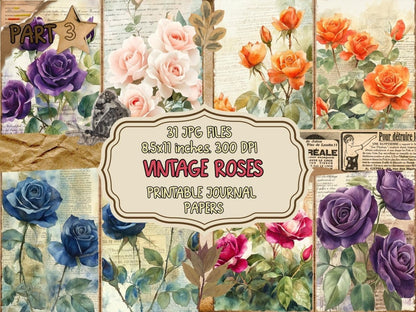 Vintage Roses Journal Pages (P3) Antique Rose Journal - Wonders Artist