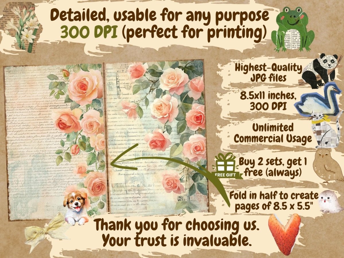 Vintage Roses Journal Pages (P4) Antique Rose Journal - Wonders Artist