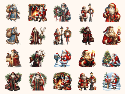 Vintage Santa Clipart All Bundles Clipart Line Art - WondersArtist