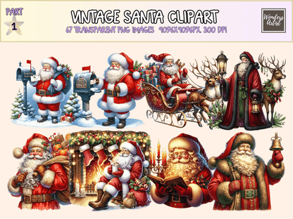 Vintage Santa Clipart All Bundles Clipart Line Art - WondersArtist