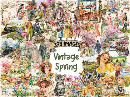 Vintage Spring Watercolor Clipart retro spring clipart - Wonders Artist
