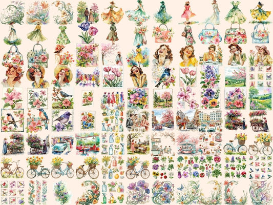 复古春季水彩剪贴画