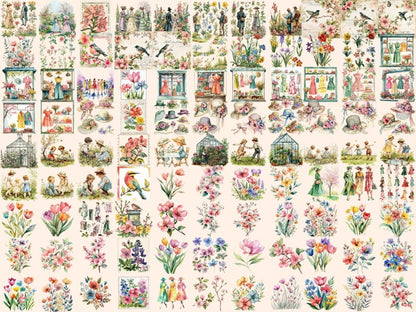 Vintage Spring Watercolor Clipart retro spring clipart - Wonders Artist
