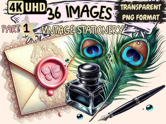 Vintage Stationery Clipart - High - Quality Instant Digital Download for Creative Projects