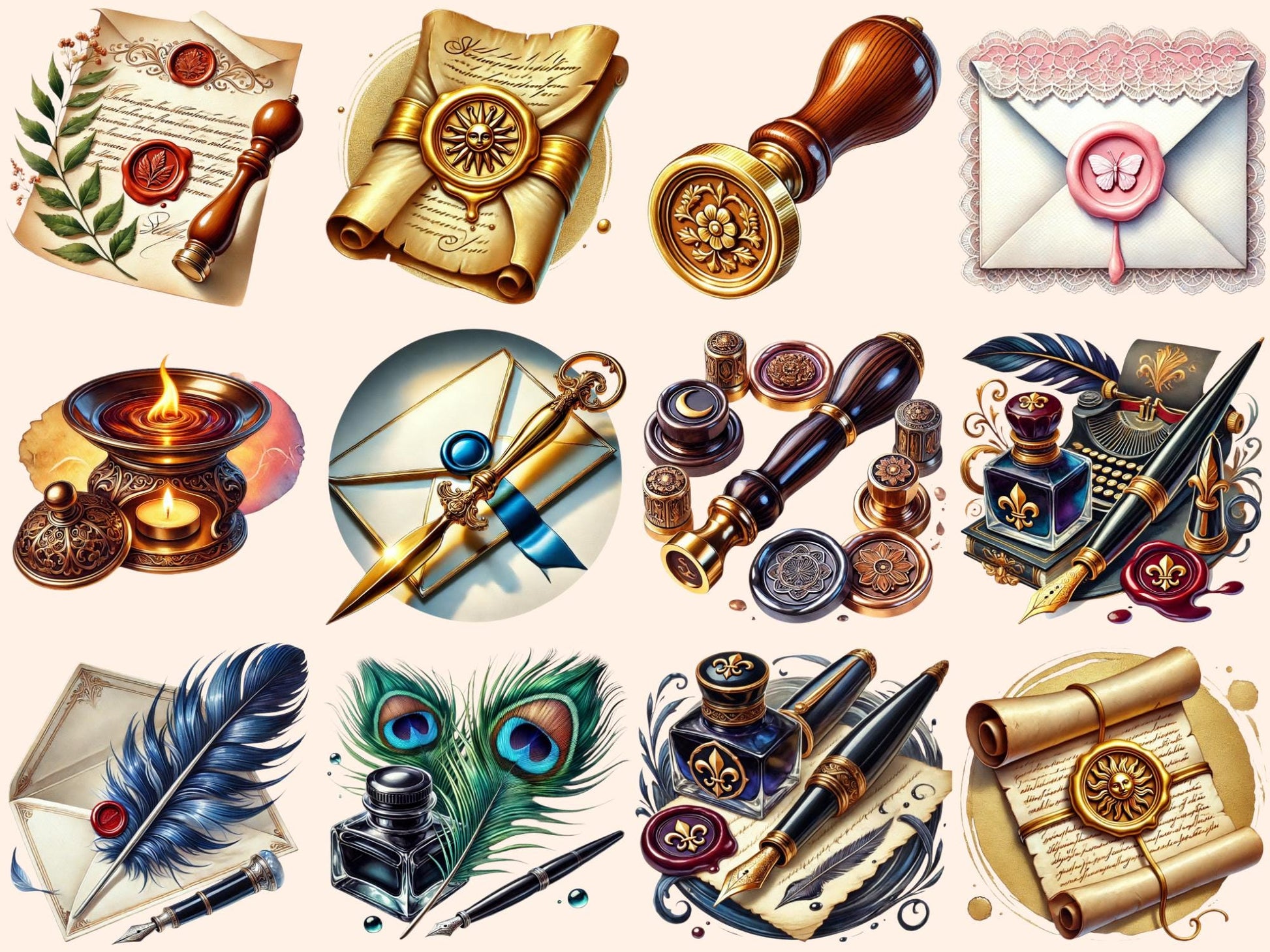 Vintage Stationery Clipart - High - Quality Instant Digital Download for Creative Projects