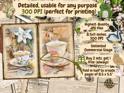 Vintage Tea Journal Pages (P5) Antique Tea Pages - Wonders Artist