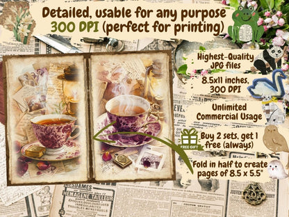 Vintage Tea Journal Pages (P6) Antique Tea Pages - Wonders Artist