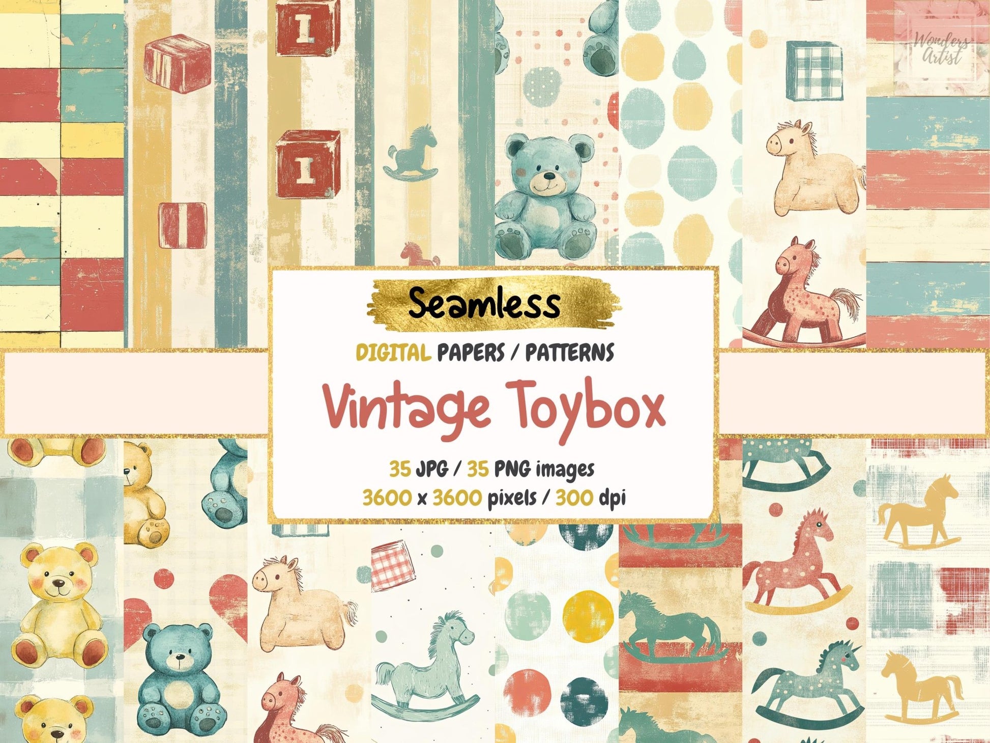 Vintage Toybox Seamless Digital Paper - High - Quality Instant Digital Download for Creative Projects