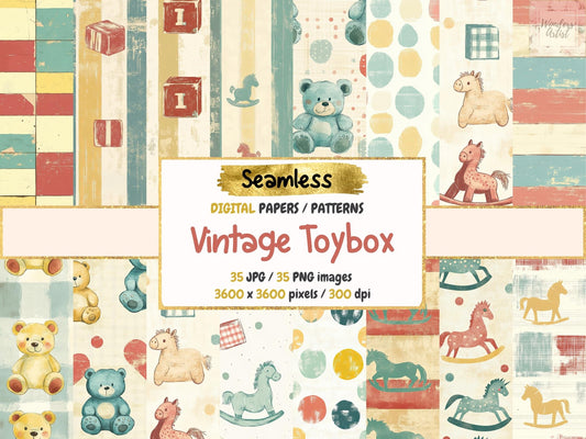 Vintage Toybox Seamless Digital Paper - High - Quality Instant Digital Download for Creative Projects