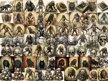 Vintage Werewolves Watercolor Clipart antique halloween - Wonders Artist