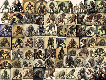 Vintage Werewolves Watercolor Clipart antique halloween - Wonders Artist