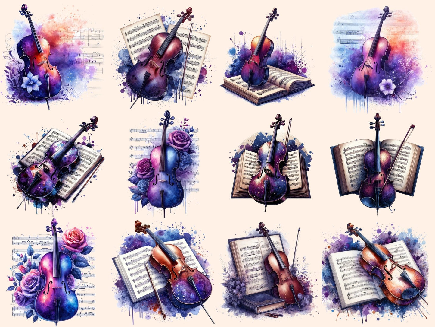 Violins Clipart - High - Quality Instant Digital Download for Creative Projects