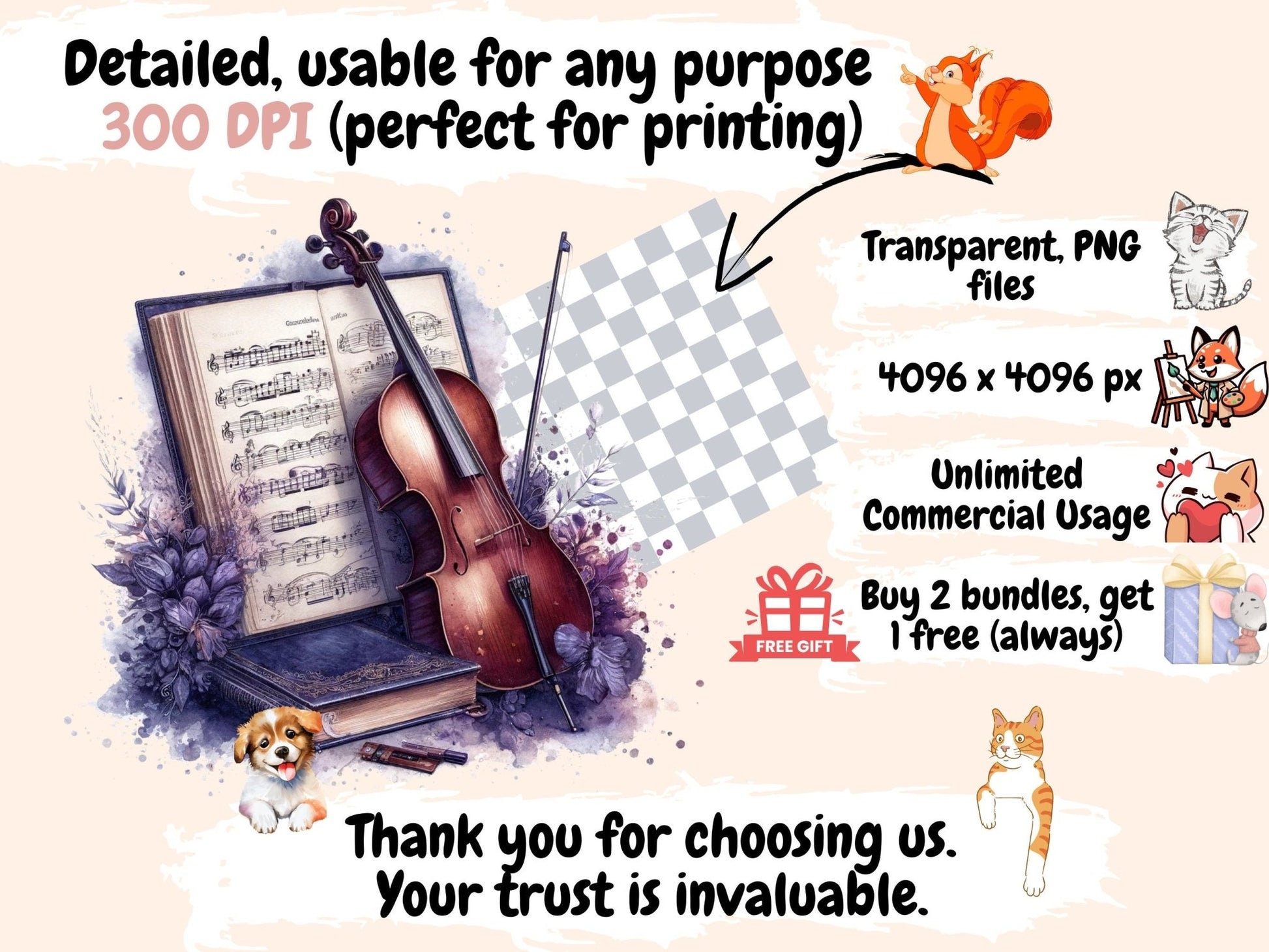 Violins Clipart - High - Quality Instant Digital Download for Creative Projects