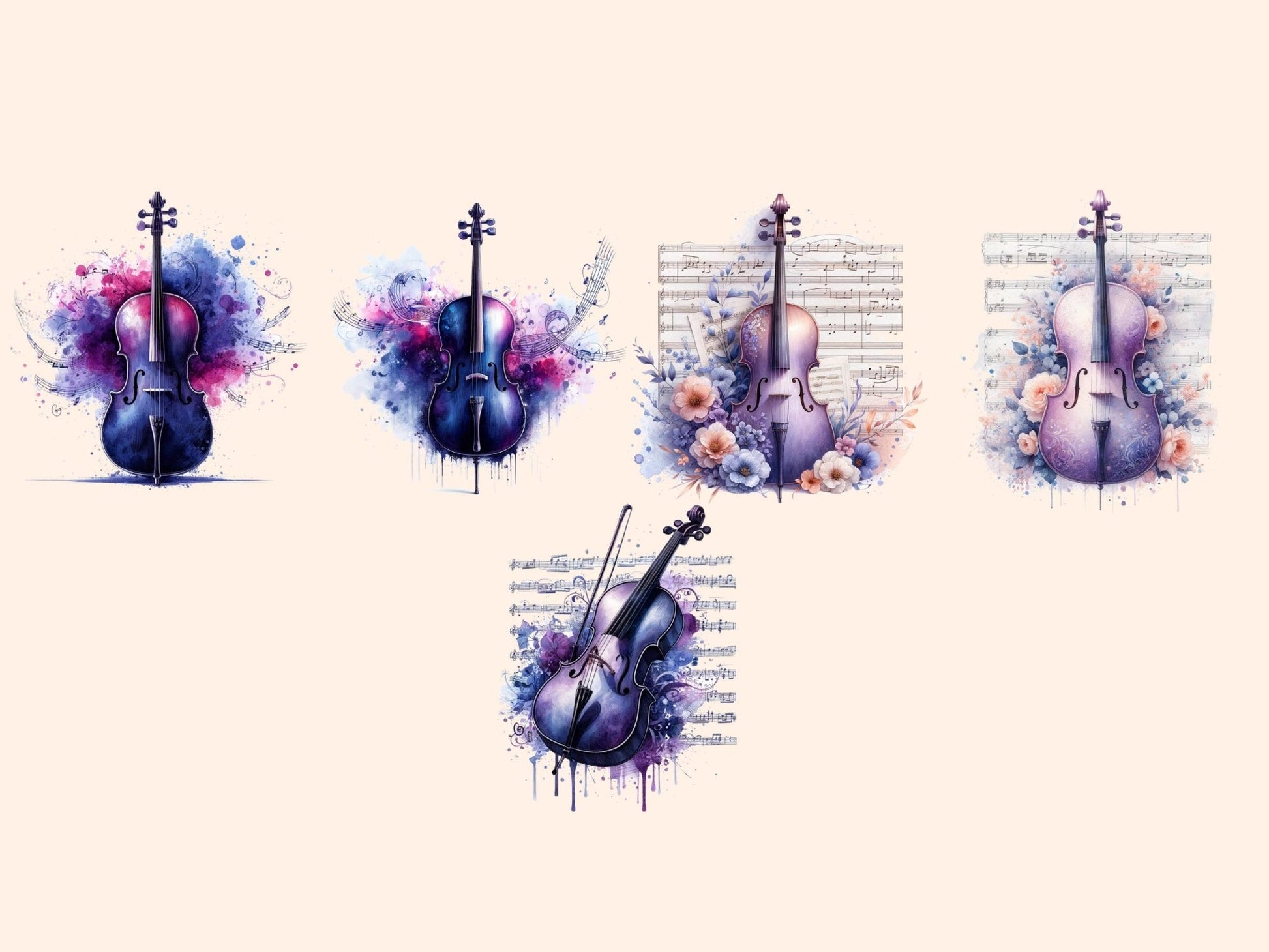 Violins Clipart - High - Quality Instant Digital Download for Creative Projects