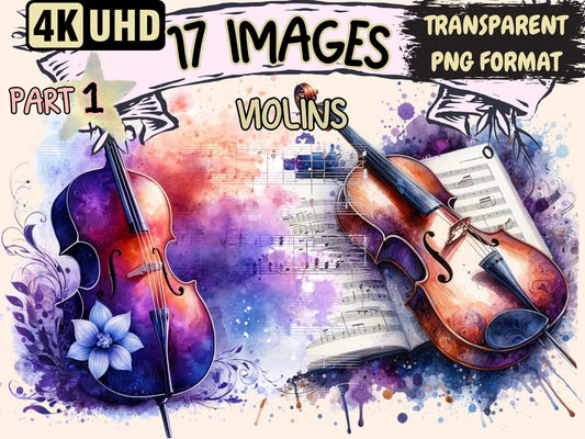 Violins Clipart - High - Quality Instant Digital Download for Creative Projects