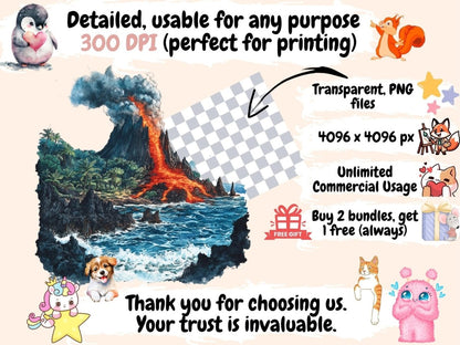 Volcanoes Watercolor Clipart Eruption Art PNG - Wonders Artist